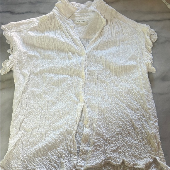 Max Studio White Crinkled Blouse with Ruffle Trim - Picture 1 of 8